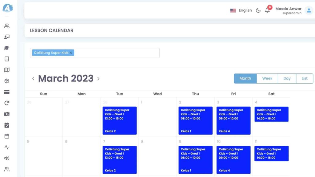 fitur jadwal kelas pada aoneschools